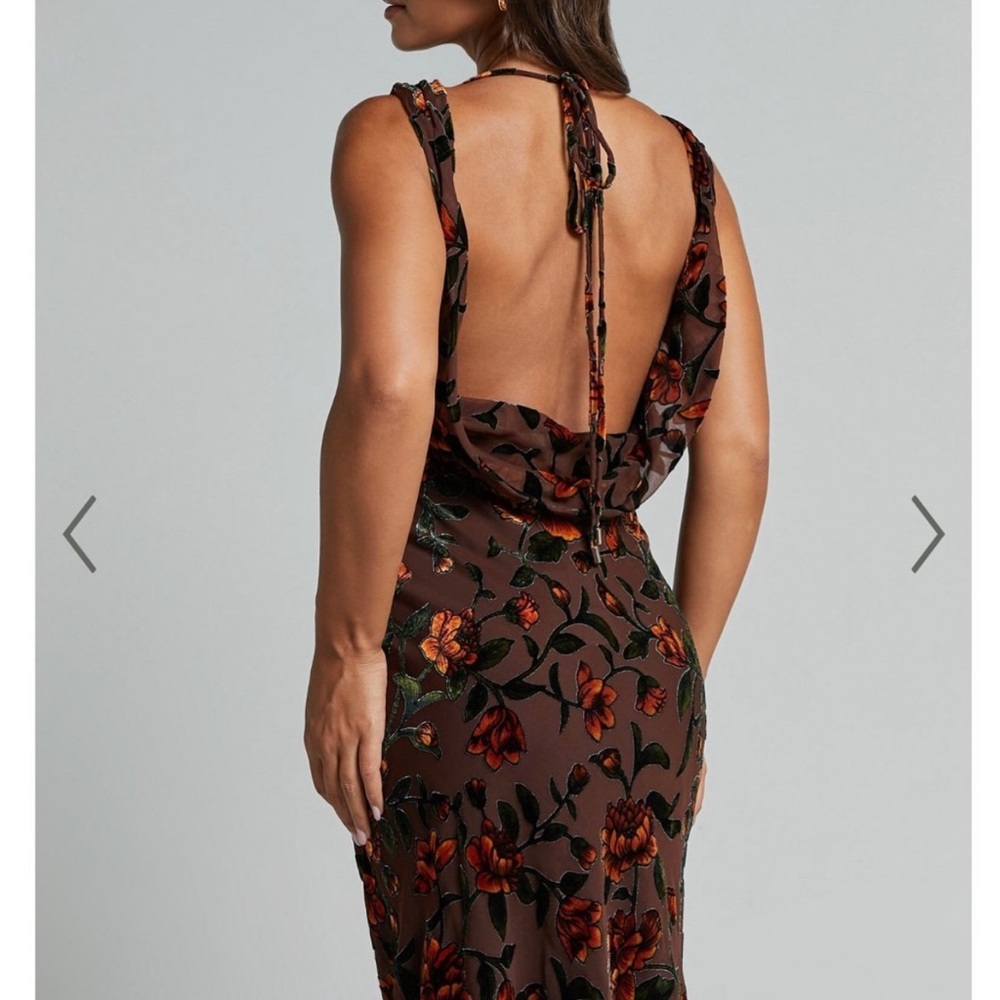 Brown midi cowl neck dress